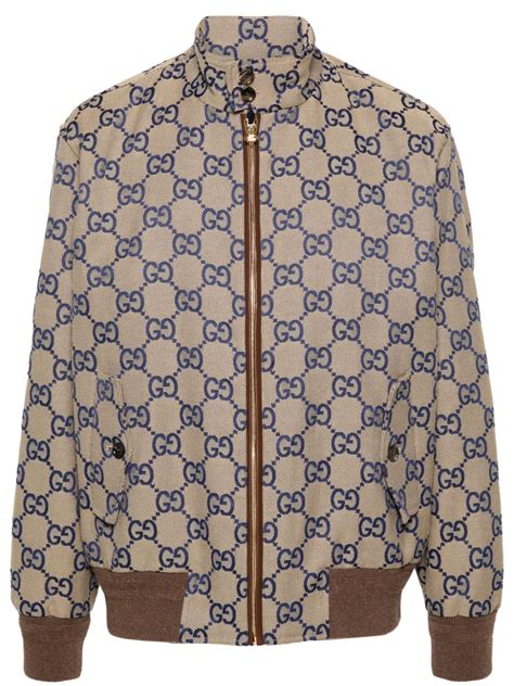 bomber snake gucci|GG canvas bomber jacket in oatmeal and blue .